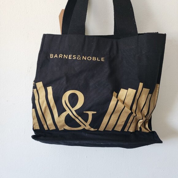 NWT Barnes And Noble Black Tote Bag Monogram Organic Cotton Canvas - Picture 4 of 7